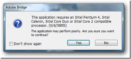 Adobe Bridge-This application requires an Intel Pentium 4